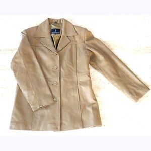 London Fog tan leather Pea coat jacket